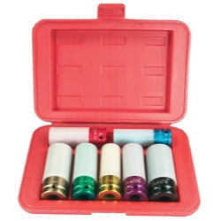 7 PIece Impact Socket Set - Chrome Protective Plastic Sleeves and Shallow Broach